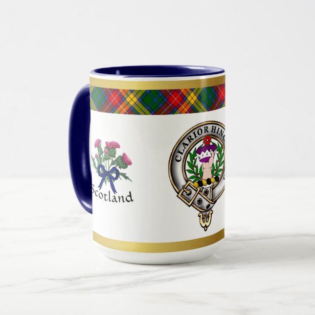 Buchanan Clan Badge Tartan & Motto Mug (Front Left)