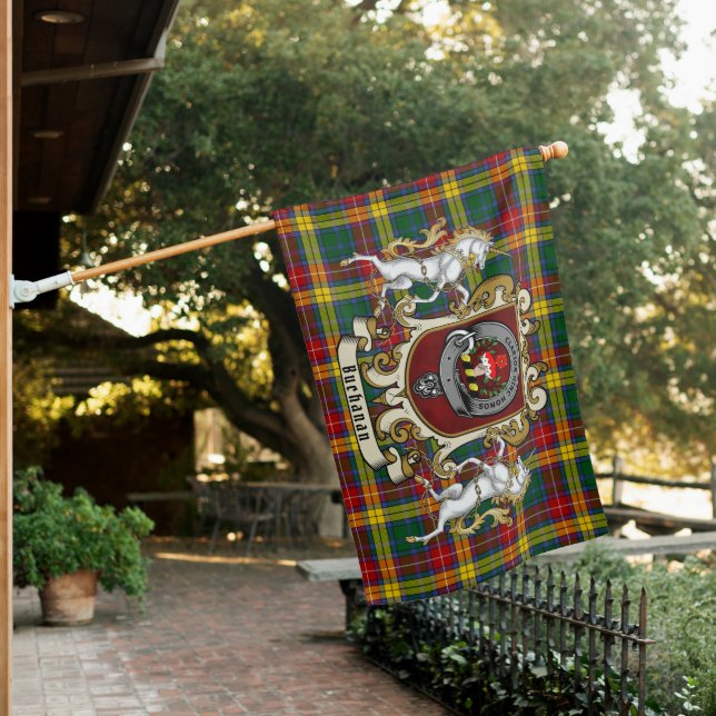 Buchanan Clan Badge & Tartan Personalized House Flag (In SItu)