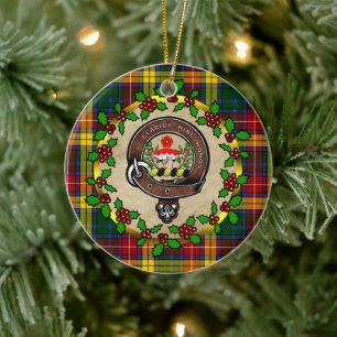 Buchanan Clan Badge & Tartan Personalized Xmas Ceramic Ornament