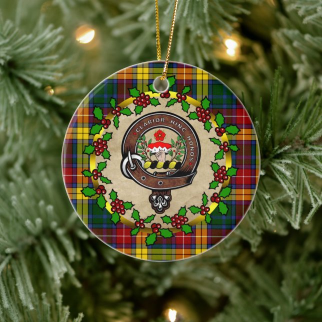 Buchanan Clan Badge & Tartan Personalized Xmas Ceramic Ornament (Tree)