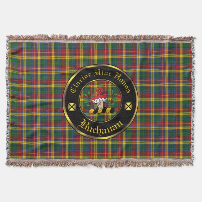 Buchanan Clan Crest & Tartan Throw Throw Blanket (Front)