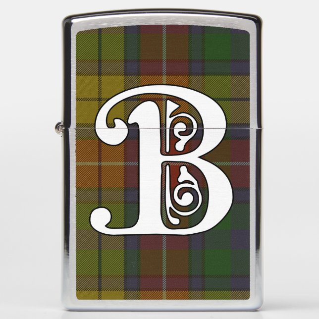 Buchanan Clan Tartan Monogram Zippo Lighter (Front)