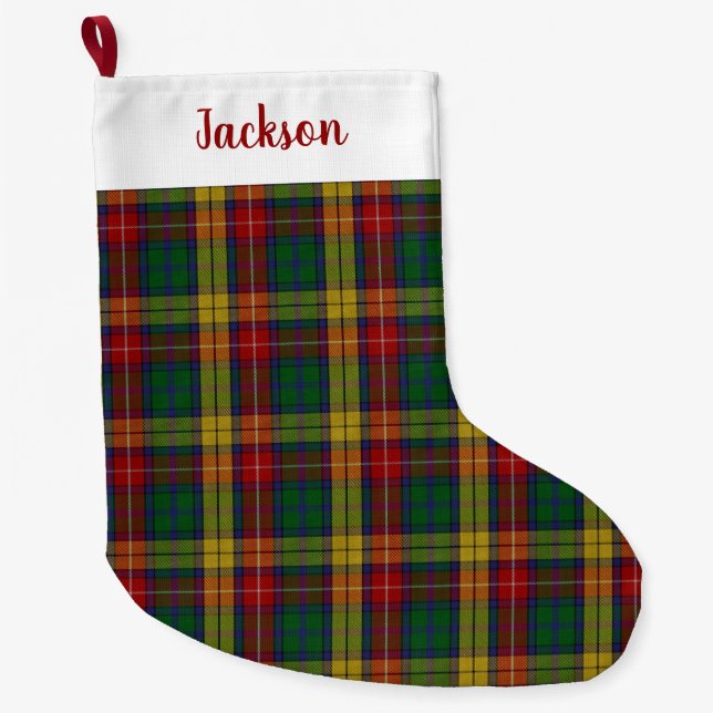 Buchanan Clan Tartan Plaid Pattern Large Christmas Stocking (Front)
