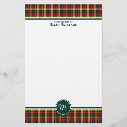 Buchanan Clan Tartan Red and Yellow Plaid Monogram Stationery