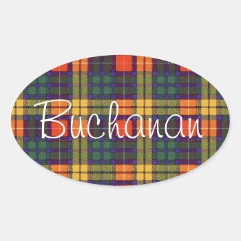 Buchanan Family Clan Plaid Scottish Kilt Tartan Oval Sticker by TheTartanShop at Zazzle