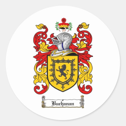 BUCHANAN FAMILY CREST _  BUCHANAN COAT OF ARMS CLASSIC ROUND STICKER