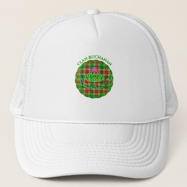 Buchanan Scottish Tartan Celtic Thistle Trucker Hat (Front)