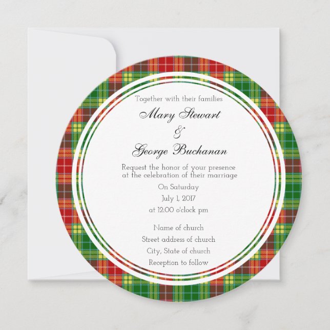 Buchanan Scottish Wedding Round Invitation (Front)