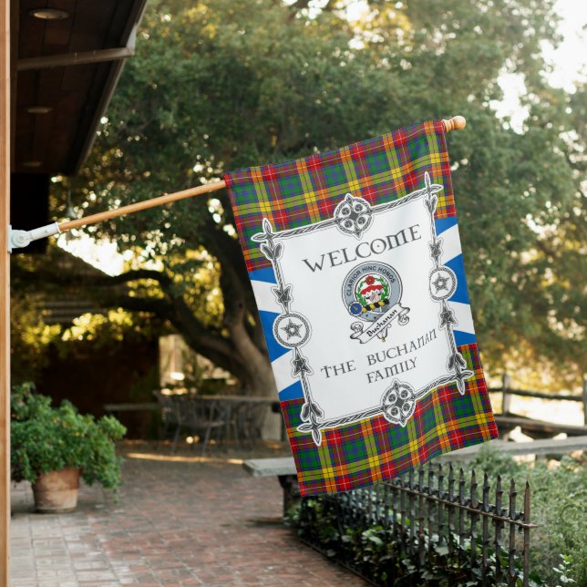 Buchanan Tartan Garden Flag - Clan Badge Tartan Fl (In SItu)