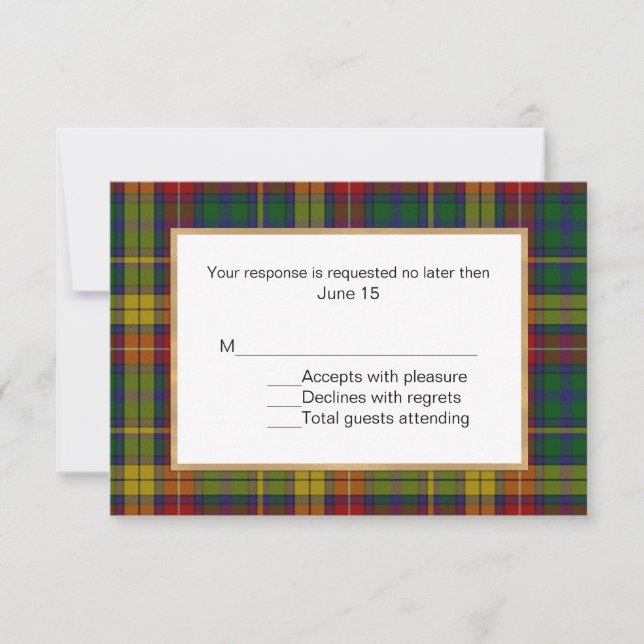 Buchanan Tartan Plaid Wedding RSVP Card (Front)