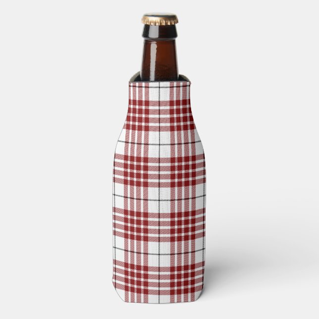 Buchanan tartan red white plaid bottle cooler (Bottle Front)
