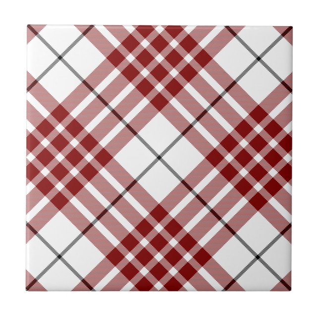 Buchanan tartan red white plaid ceramic tile (Front)
