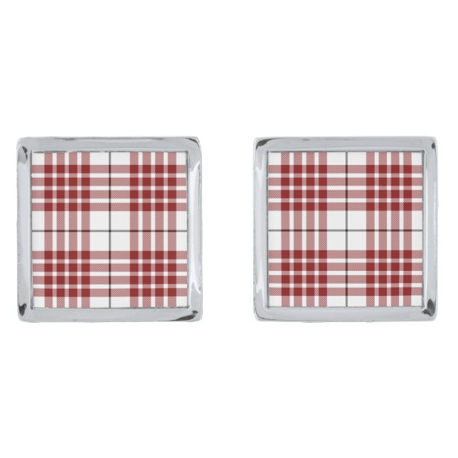 Buchanan tartan red white plaid cufflinks (Front)