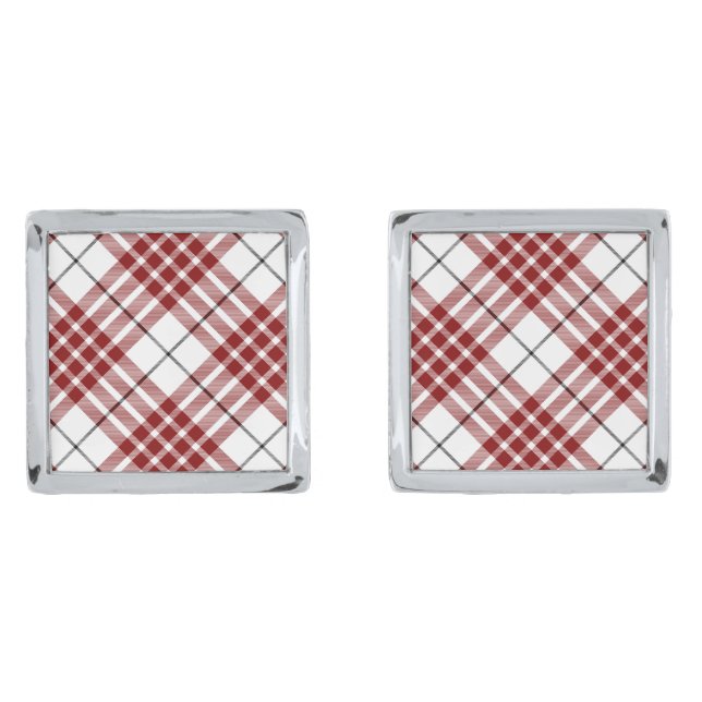 Buchanan tartan red white plaid cufflinks (Front)