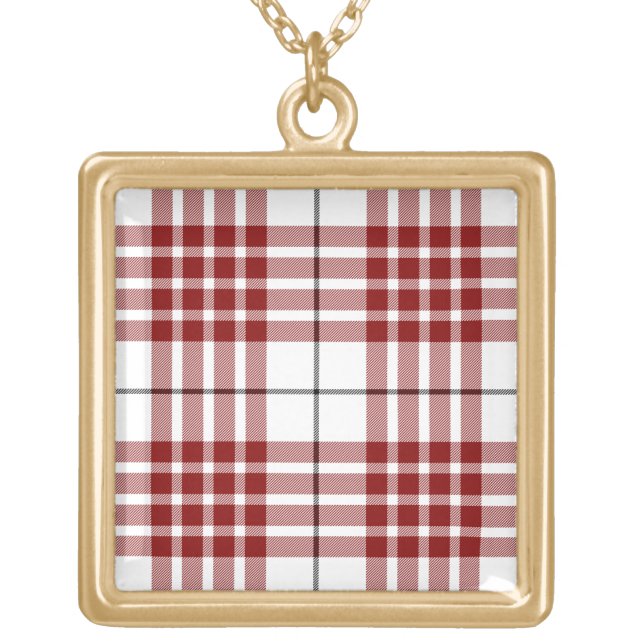 Buchanan tartan red white plaid gold plated necklace (Front)