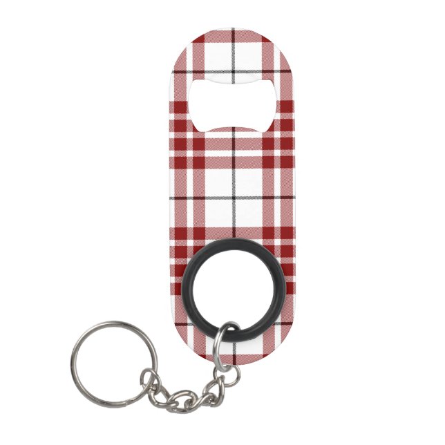 Buchanan tartan red white plaid keychain bottle opener (Front)