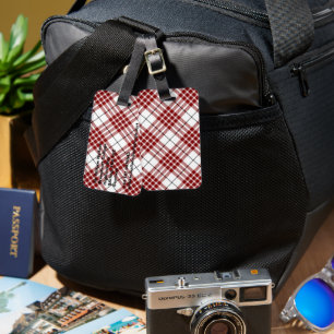 Buchanan tartan red white plaid luggage tag