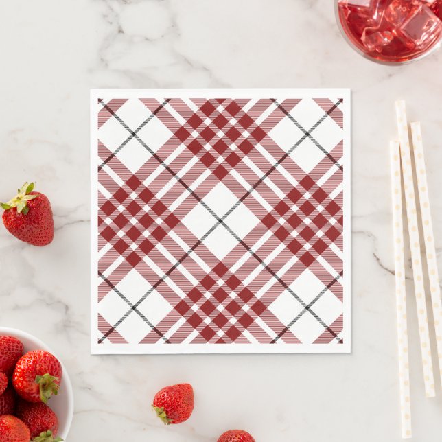 Buchanan tartan red white plaid napkins (Insitu)