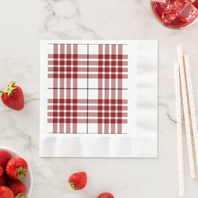 Buchanan tartan red white plaid napkins (Insitu)