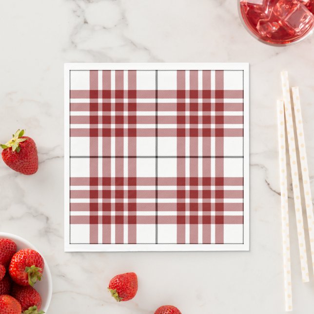 Buchanan tartan red white plaid napkins (Insitu)