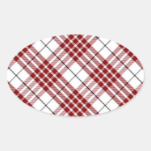 Buchanan tartan red white plaid oval sticker