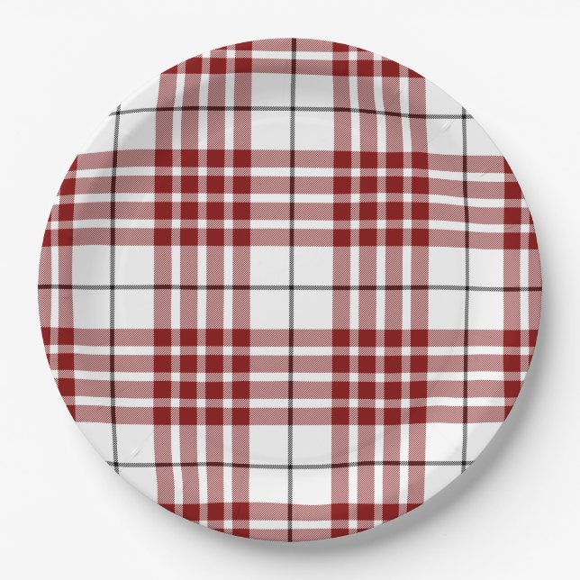 Buchanan tartan red white plaid paper plates (Front)