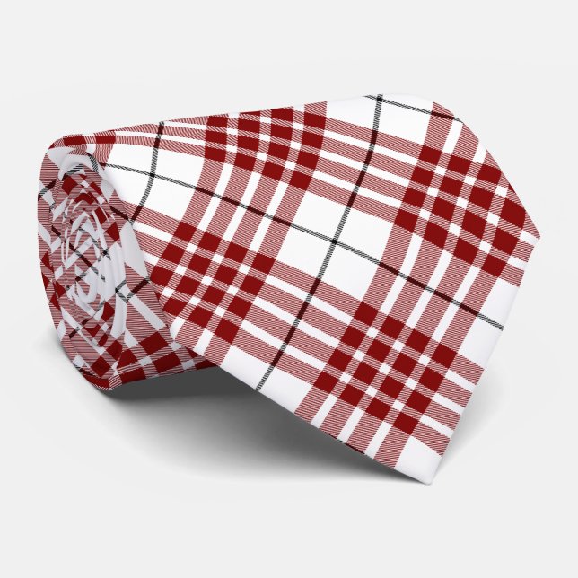 Buchanan tartan red white plaid tie (Rolled)
