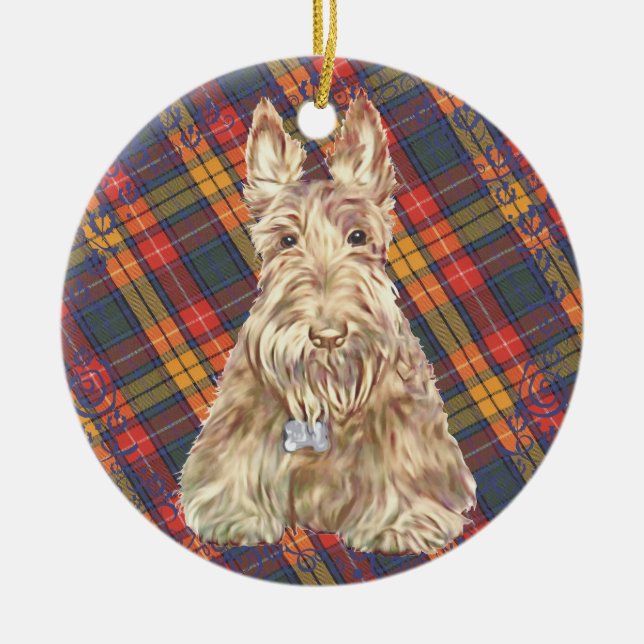 Buchanan Tartan Scottie Ceramic Ornament (Front)