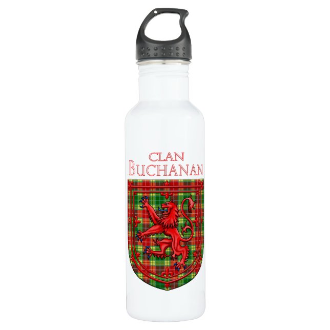 Buchanan Tartan Scottish Plaid Lion Rampant Stainless Steel Water Bottle (Front)