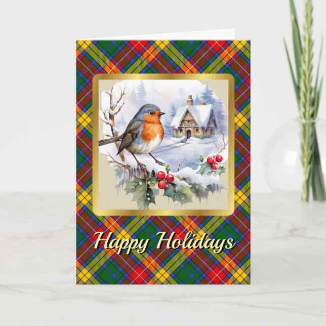 Buchanan Tartan w/Robin Personalized Xmas Card (Front)
