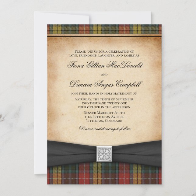 Buchanan Weathered Tartan Wedding Invitation (Front)