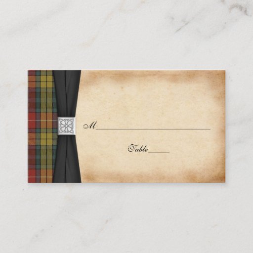 Customizable Buchanan Weathered Tartan Wedding Place Cards 2 Business Card Template