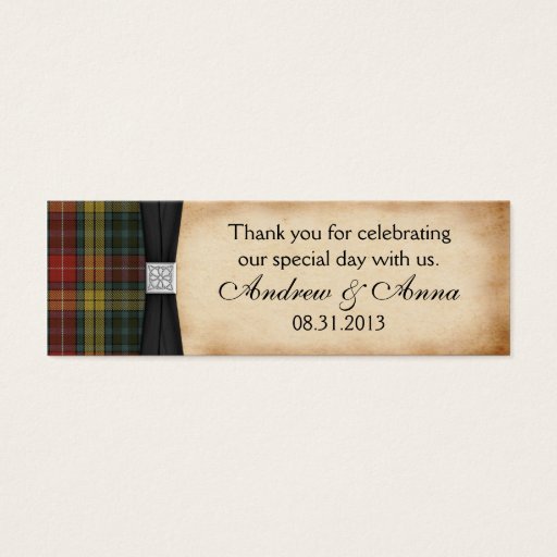 Customizable Buchanan Weathered Tartan Wedding Thank You Favor Business Card Template