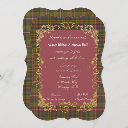 Buchanan Weathered Tartan With Gold Frame Invitation