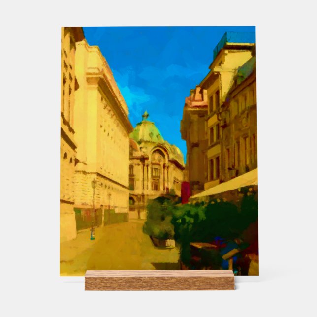 Bucharest City Digital Painting Acrylic Sign (Front)