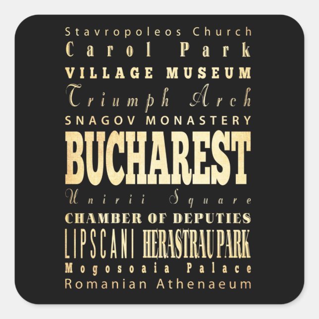 Bucharest City of Romania Typography Art Square Sticker (Front)