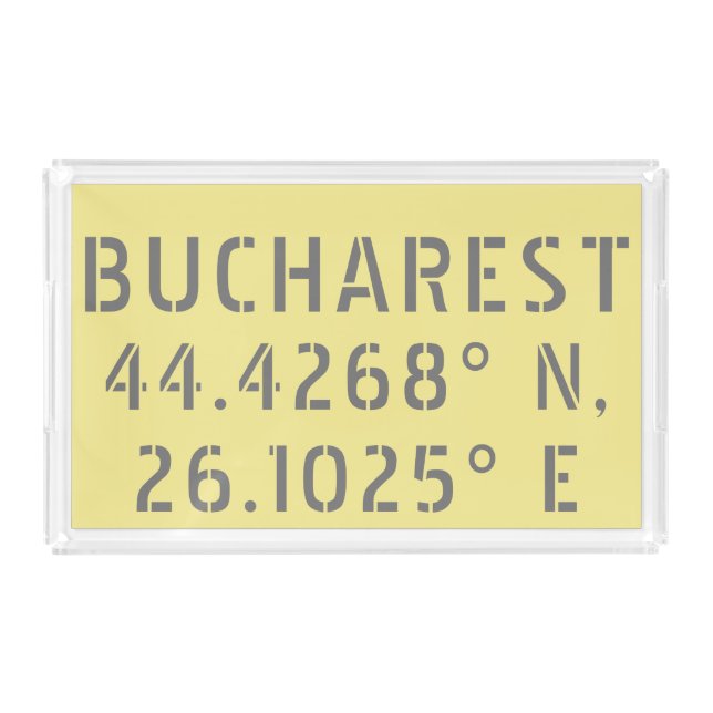 Bucharest Latitude Longitude Acrylic Tray (Front)