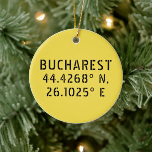 Bucharest Latitude Longitude Customizable Ceramic Ornament