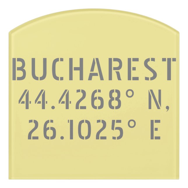 Bucharest Latitude Longitude Door Sign (Contour Front)