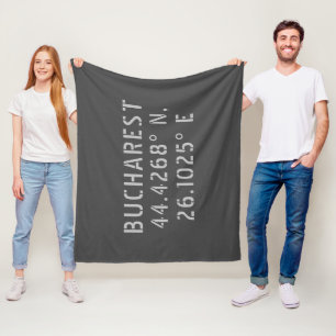 Bucharest Latitude Longitude Gray Fleece Blanket