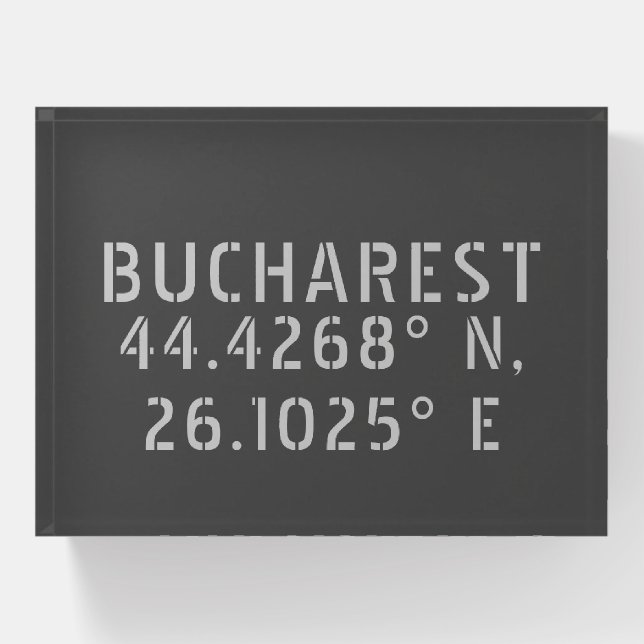 Bucharest Latitude Longitude Gray   Paperweight (Front)