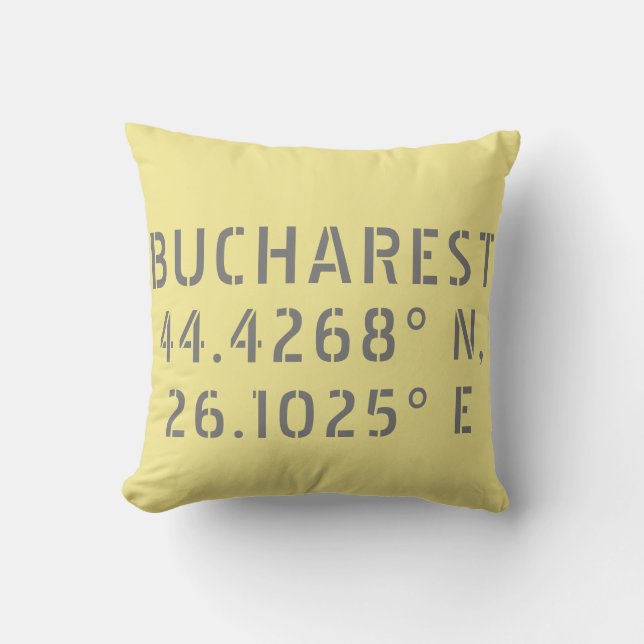 Bucharest Latitude Longitude Throw Pillow (Front)