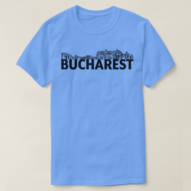 Bucharest Romania City Skyline Silhouette Outline  T-Shirt (Design Front)