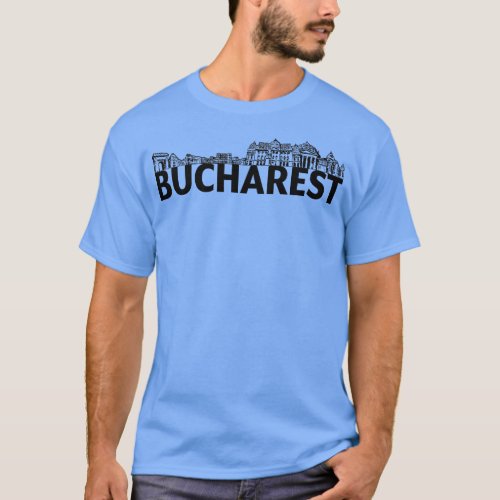 Bucharest Romania City Skyline Silhouette Outline  T_Shirt