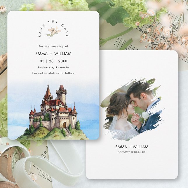 Bucharest Romania Destination Romantic Photo Save The Date (Bucharest Romania Destination Wedding Save The Date Card)