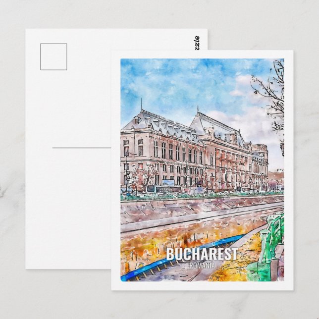 Bucharest Romania Famous Travel Place Watercolor Postcard (Front/Back)