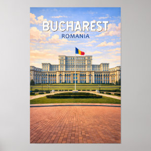 Bucharest Romania Illustration Travel Art Vintage Poster