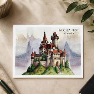 Bucharest Romania | Old Town Watercolor Art Holiday Postcard