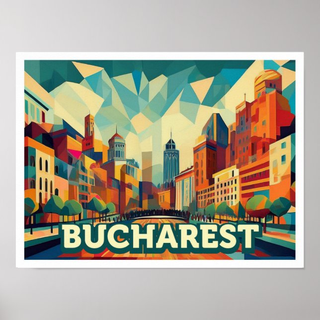 Bucharest Romania travel artistic colorful Poster (Front)