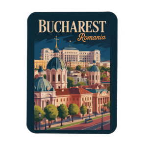 Bucharest Skyline Illustration Travel Art Vintage Magnet